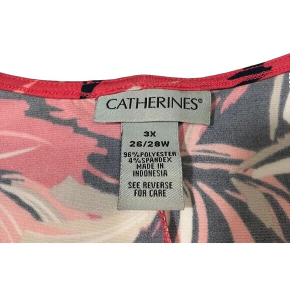 Catherine's Women's 3X Sleeveless Tank Midi Dress Pink Navy Blue Tropical Leaves - Picture 3 of 6